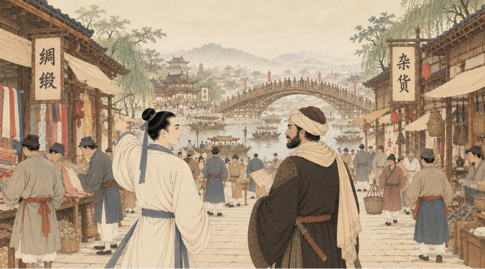 Amir asks Chen for directions to Zhao's teahouse on the bridge street