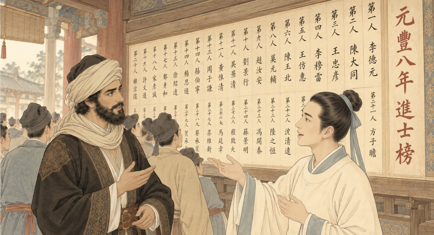 Amir speaks with the young scholar before the posted examination list